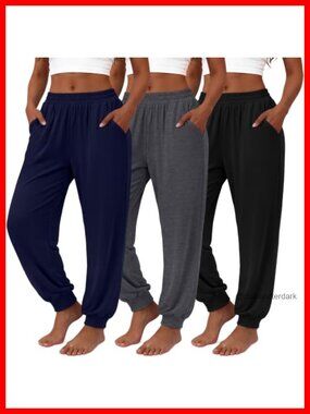 Plus Size Yoga Joggers Pants for Curvy Women 3 Pack Tapered Leg Pockets